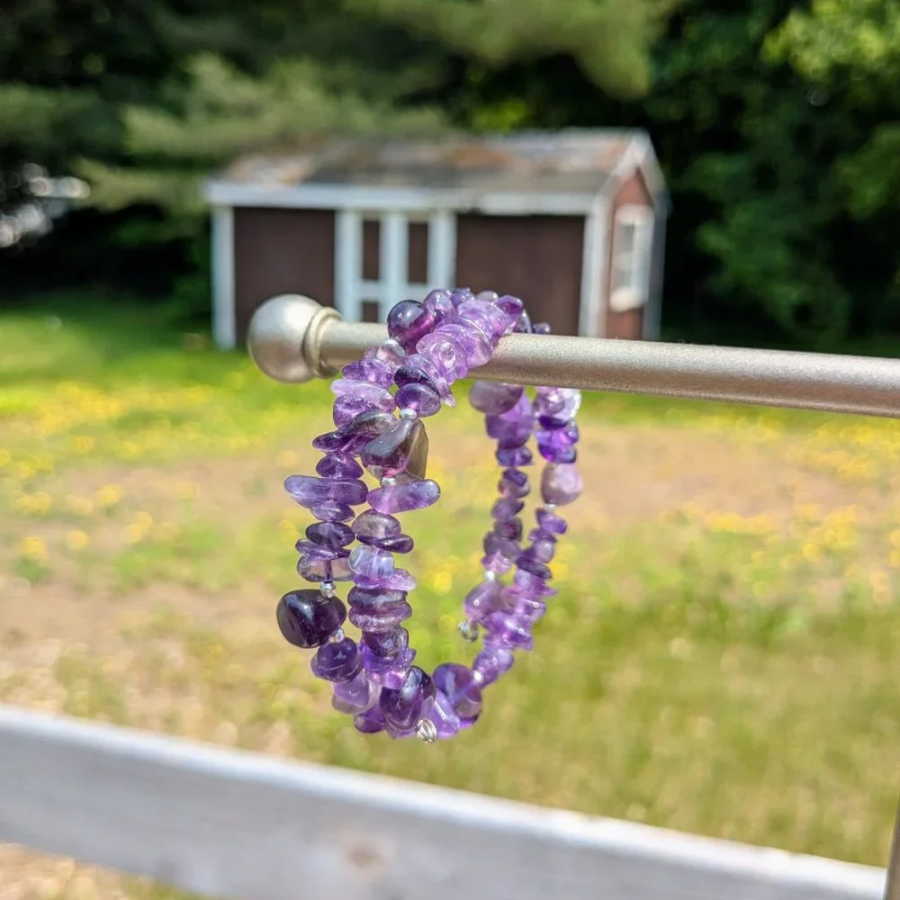 Natural Purple Amethyst Crystal Gemstone Bracelet - Picture 10 of 14